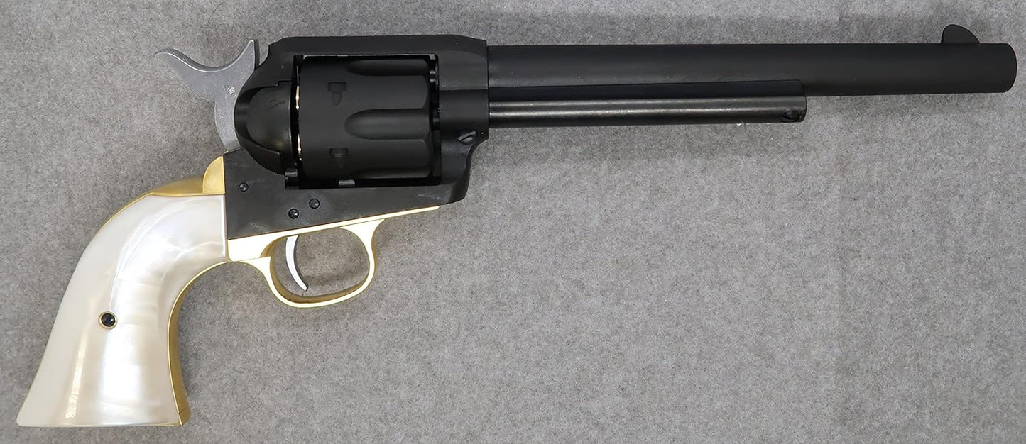 Marushin Colt SAA.45 First Generation Late Cavalry Brass Style Heavyweight Pearl Plug Grip Specs Gas Revolver