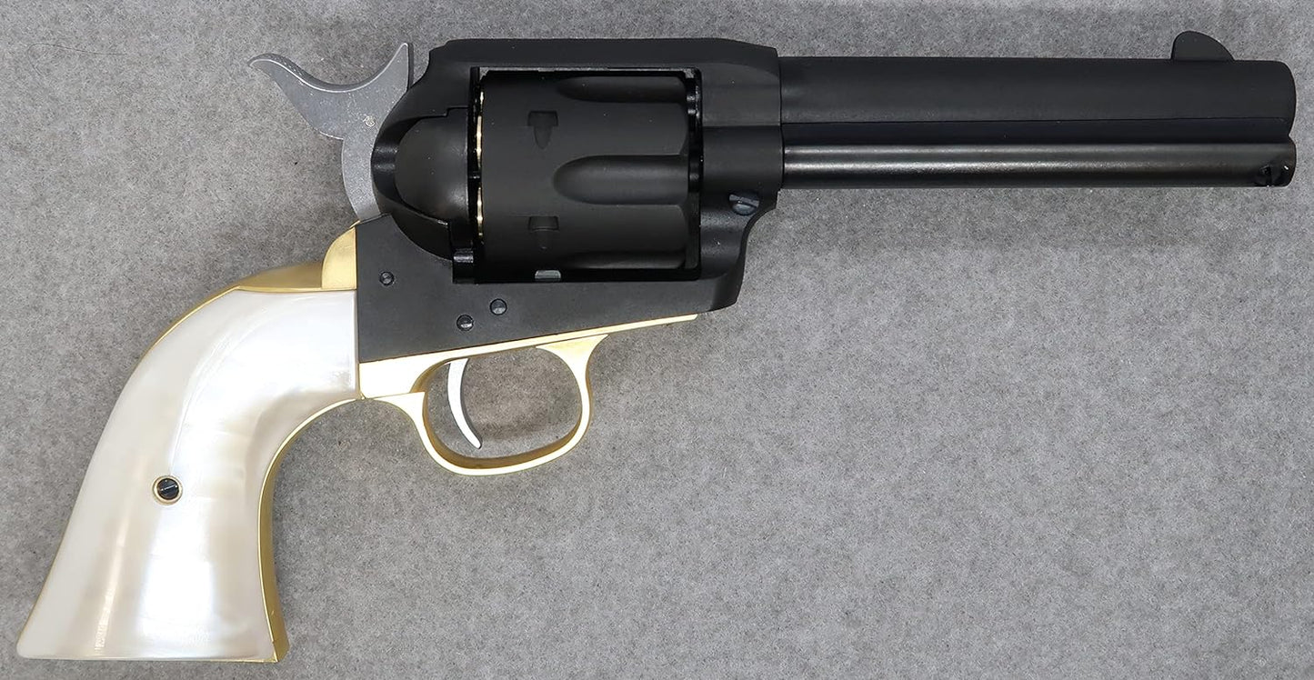 Marushin Colt SAA.45 First Generation Late Civilian Brass Style Heavyweight Pearl Plug Grip Specs Gas Revolver