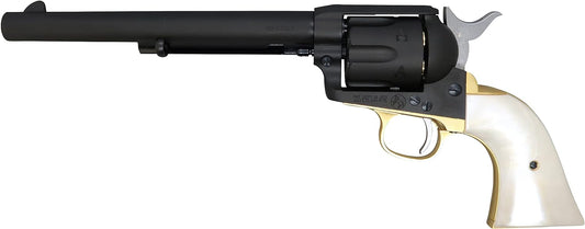 Marushin Colt SAA.45 First Generation Late Cavalry Brass Style Heavyweight Pearl Plug Grip Specs Gas Revolver