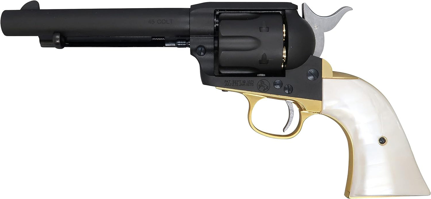 Marushin Colt SAA.45 First Generation Late Artillery Brass Style Heavyweight Pearl Plug Grip Specs Gas Revolver