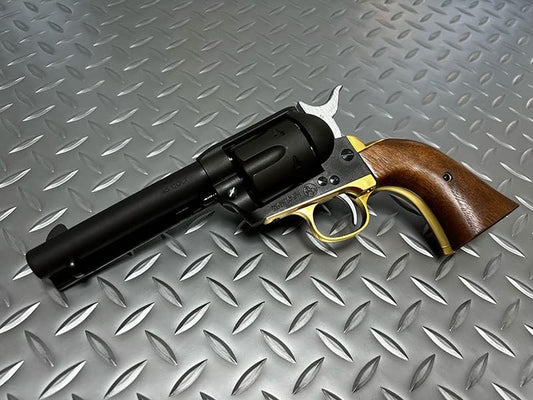 Marushin 6mmBB gas revolver X cartridge Colt SAA.45 Civilian Brass style heavyweight with wooden grip