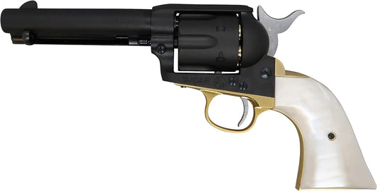 Marushin Colt SAA.45 First Generation Late Civilian Brass Style Heavyweight Pearl Plug Grip Specs Gas Revolver