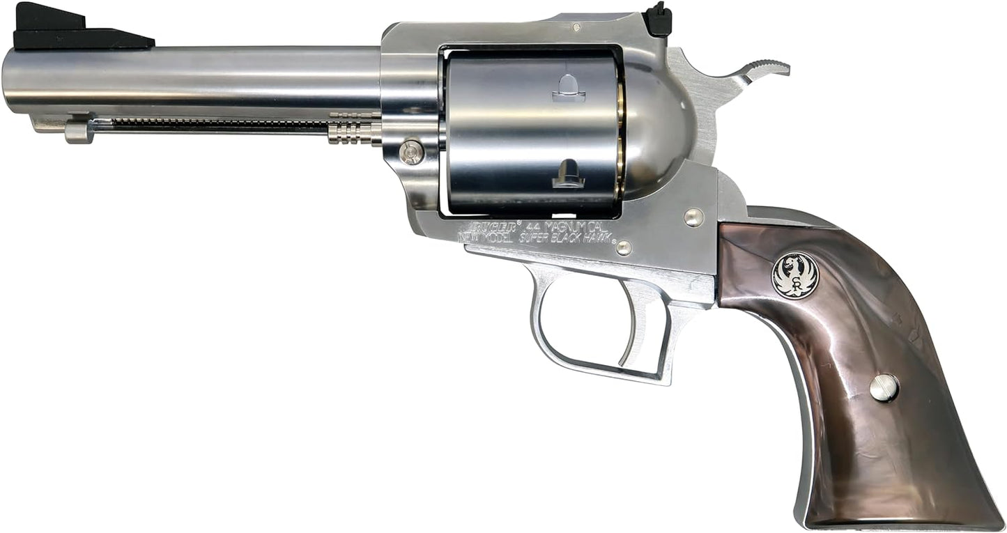 MARUSHIN SUPER BLACK HAWK 4.62" Silver ABS Black Pearl Grip Spec Gas Revolver