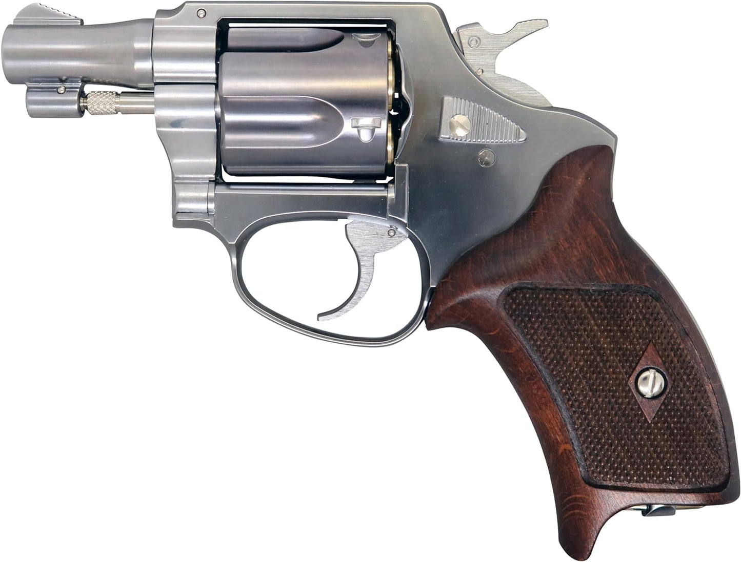 MARUSHIN Police Revolver 51mm Barrel Silver ABS Half Checker Wooden Grip Specification X Cartridge Series Gas Revolver