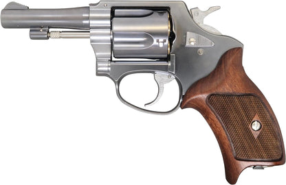 MARUSHIN Police Revolver 77mm Barrel Silver ABS Half Checker Wooden Grip Specification X Cartridge Series Gas Revolver