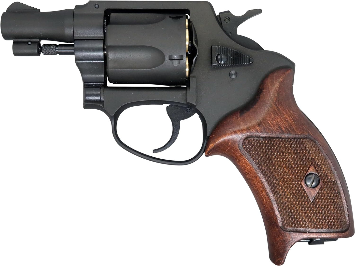 MARUSHIN Police Revolver 51mm Barrel Black Heavy Weight Half Checker Wooden Grip Specifications X Cartridge Series Gas Revolver