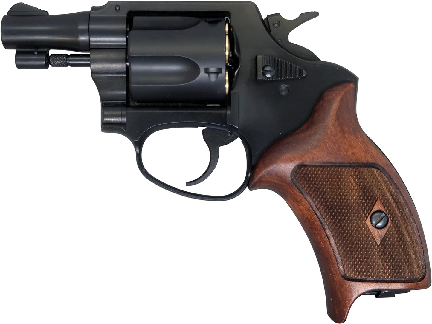 MARUSHIN Police Revolver 51mm Barrel Matte Black ABS Half Checker Wooden Grip Specifications X Cartridge Series Gas Revolver