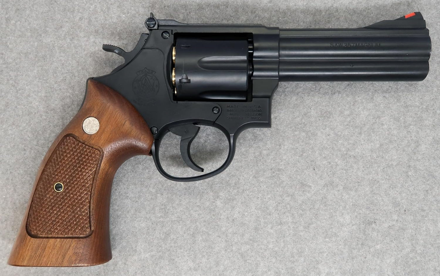 MARUSHIN S&W M586 Matte Black ABS Half Checker Wooden Grip Specification X Cartridge Series Gas Revolver